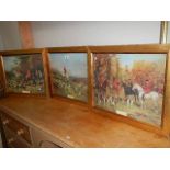 Three good gilt framed hunting scenes, 59 x 49 cm.