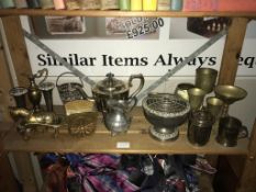 A selection of silver plated items including teapot & filigree basket etc.