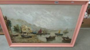 A framed oil on canvas marked verso A De Vity, Marine, 103 x 73 cm.