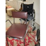 A wheel chair and a commode.