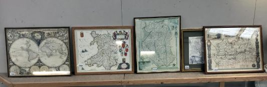 5 framed prints of old maps in various sizes (A/F)