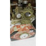 An interesting collection of clocks and clock parts including an art deco marble clock,