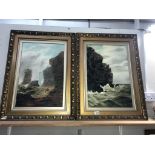 2 x early 20c oil on canvas coastal cliff scene,