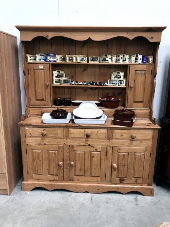 A good large Victorian pine dresser, 157 cm wide, 43 cm deep and 190cm high.