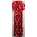 Red slim fit floral patterned evening gown with coordinating shawl â€“ no size label