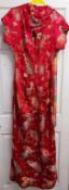 Red slim fit floral patterned evening gown with coordinating shawl â€“ no size label