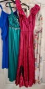 Four evening gowns in varying sizes and designs