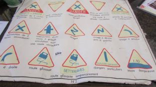 A mid century French double sided class room poster "Signeaux de Danger".