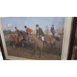 A good quality print of a horse race over hurdles.