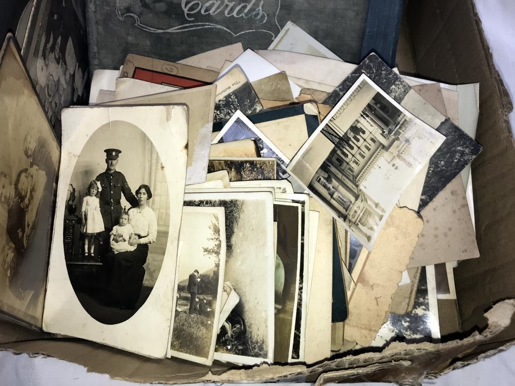 A box of old sepia photographs including albums & postcards - Image 2 of 9