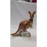 A Royal Crown Derby "The Australian Collection" kangaroo with Joey, gold stopper, in good condition.