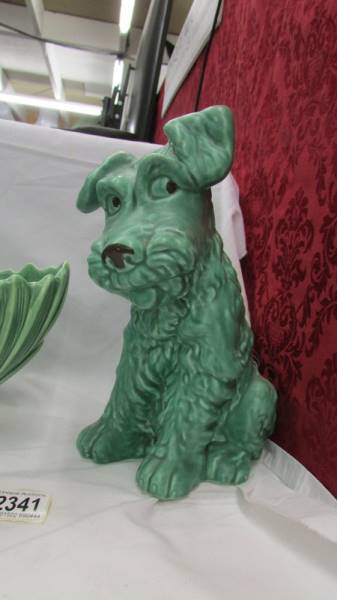 A large green Sylvac dog and a green Sylvac rose bowl. - Image 2 of 3