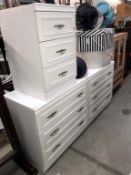 2 white x 3 drawer chests and a matching 3 drawer bedside cabinet