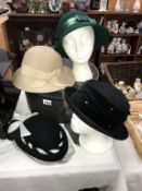 4 ladies hats and a hatbox (a/f) Includes 2 French wool/linen hats,