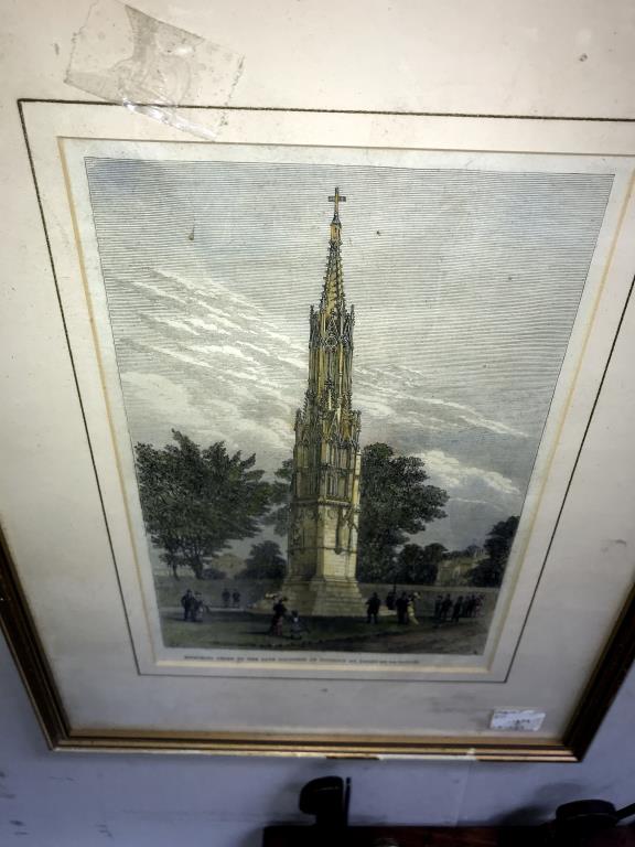 19/20c silk picture of Salisbury Cathedral & 3 engravings, Grantham Church, Frisby F. - Image 5 of 5