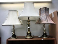 3 brass based table lamps (largest lamp missing shade ring)