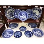 A quantity of blue & white collectors plates - 'The Homestead in winter' & ' The farmers home