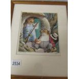 A framed and glazed James Mason watercolour depicting mice.