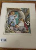 A framed and glazed James Mason watercolour depicting mice.