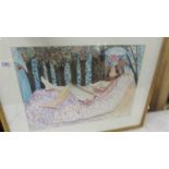 Michael Haswell (1931-2020) Signed modernist/fauvist watercolour painting of a reclining female