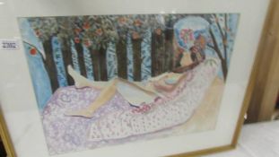 Michael Haswell (1931-2020) Signed modernist/fauvist watercolour painting of a reclining female