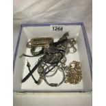 A box of costume jewellery including watches, rings & necklaces etc.