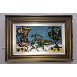 Follower of Graham Sutherland acrylic on board, abstract with insects in a landscape,