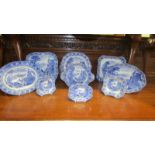 Nine Cauldon blue and white Roman chariot pattern plates and dishes.