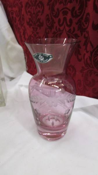 A Caithness glass vase, three others and another glass item. - Image 2 of 6