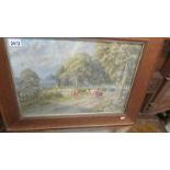A framed and glazed watercolour rural with cattle, signed and dated 1921.