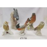 Five Goebel bird figures including 2 owls.