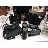 3 pairs of binoculars, Charles Frank 10 x 50 cased,