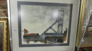 A framed and glazed Edna Lamb 1978 mixed media industrial coal mining scene.