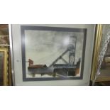 A framed and glazed Edna Lamb 1978 mixed media industrial coal mining scene.