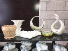 A Sylvac planter and other pottery vases/wall pocket etc