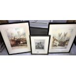 2 framed & glazed Robson Lincoln Catherdral prints plus 19th century Garland etching/print West