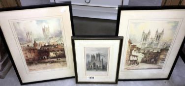 2 framed & glazed Robson Lincoln Catherdral prints plus 19th century Garland etching/print West