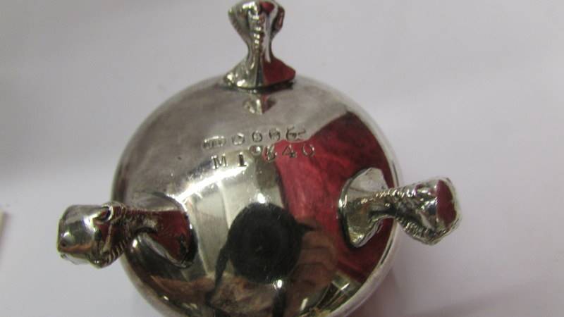 A pair of Victorian silver plate salts with ball and claw feet and decorative design. - Image 3 of 3