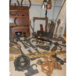 A large lot of metal gate hinges, handles etc.