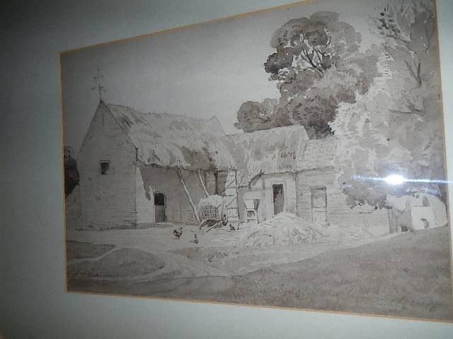 Two framed and glazed pencil and goauche rural scenes signed b M Brown 1890. - Image 3 of 9