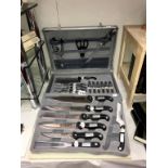 A cased set of Offenbach Solingen chefs knives set in aluminium lockable case,