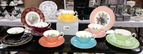 A quantity of Aynsley Trio's & cups & saucers (yellow saucer is Tuscan & green plate)