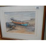 A framed and glazed watercolour of a rowing boat by Cornfirth. 55 x 45.