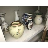 A quantity of vases including ginger jar (missing lid)