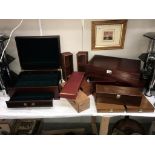 A collection of 11 various sized wooden cases - wine, whisky, cigars, cutlery & storage use.