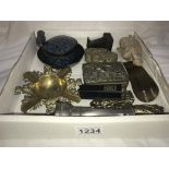 A brass Lincoln Imp ashtray, white metal trinket boxes & Rolls Royce torch etc.