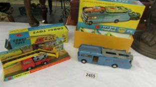 A Corgi Major gift set racing car transporter with 3 racing cars together with a boxed working