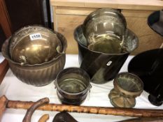 6 vintage brass planters