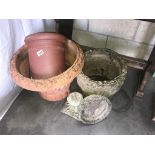 A large terracotta garden urn (no base) and planter chimney pot etc a/f