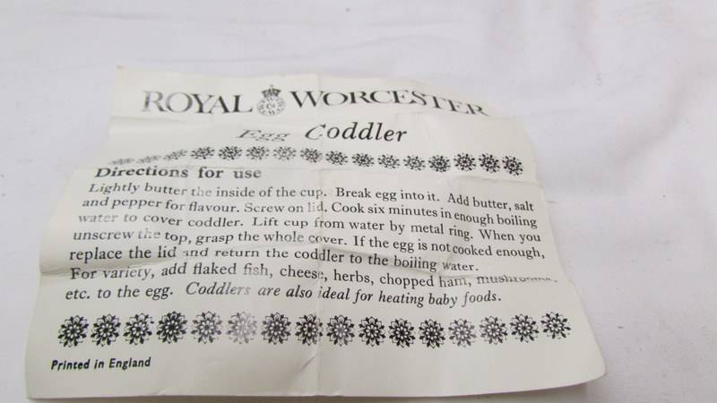 Four Royal Worcester egg coddlers with instructions for use. - Image 4 of 5